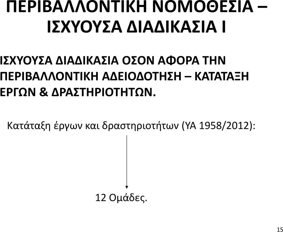 ΚΑΤΑΤΑΞΗ ΕΡΓΩΝ & ΔΡΑΣΤΗΡΙΟΤΗΤΩΝ.