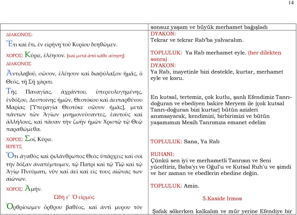 τὴν ζωὴν ἡμῶν Χριστῷ τῷ Θεῷ παραθώμεθα. ΧΟΡΟΣ: Σοί, Κύριε.