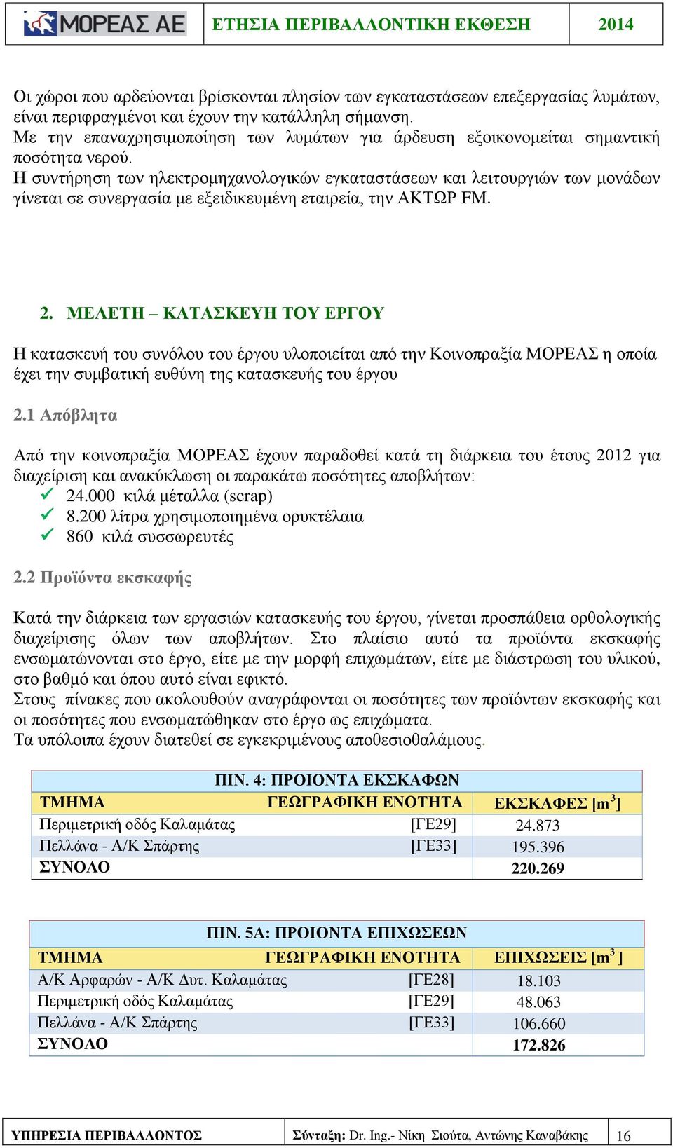 Η συντήρηση των ηλεκτρομηχανολογικών εγκαταστάσεων και λειτουργιών των μονάδων γίνεται σε συνεργασία με εξειδικευμένη εταιρεία, την ΑΚΤΩΡ FM. 2.