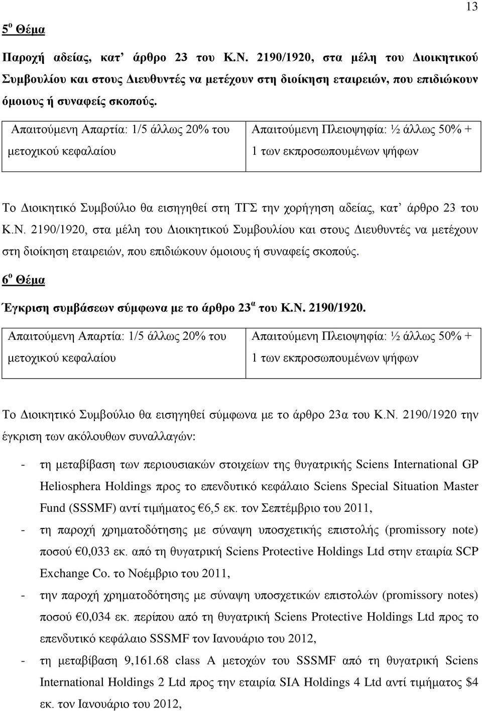 άρθρο 23 του Κ.Ν. 2190/1920, στα μέλη του Διοικητικού Συμβουλίου και στους Διευθυντές να μετέχουν στη διοίκηση εταιρειών, που επιδιώκουν όμοιους ή συναφείς σκοπούς.