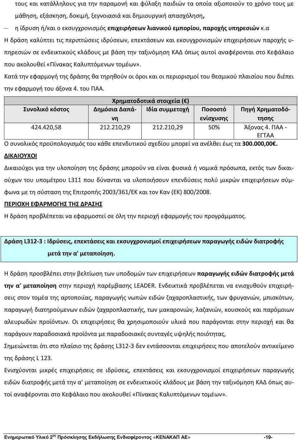 α Η δράση καλύπτει τις περιπτώσεις ιδρύσεων, επεκτάσεων και εκσυγχρονισμών επιχειρήσεων παροχής υ- πηρεσιών σε ενδεικτικούς κλάδους με βάση την ταξινόμηση ΚΑΔ όπως αυτοί αναφέρονται στο Κεφάλαιο που