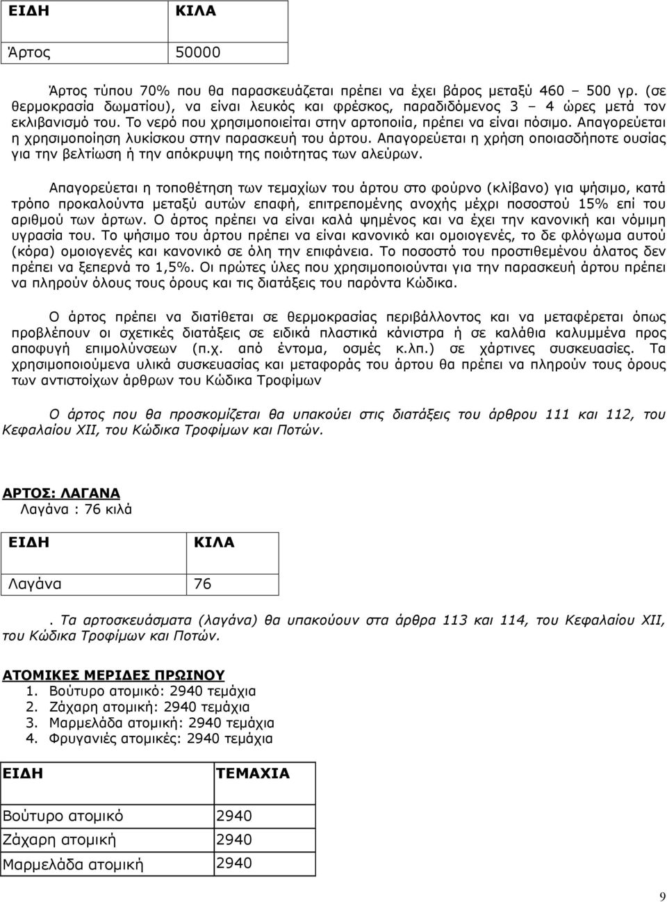 Απαγορεύεται η χρήση οποιασδήποτε ουσίας για την βελτίωση ή την απόκρυψη της ποιότητας των αλεύρων.