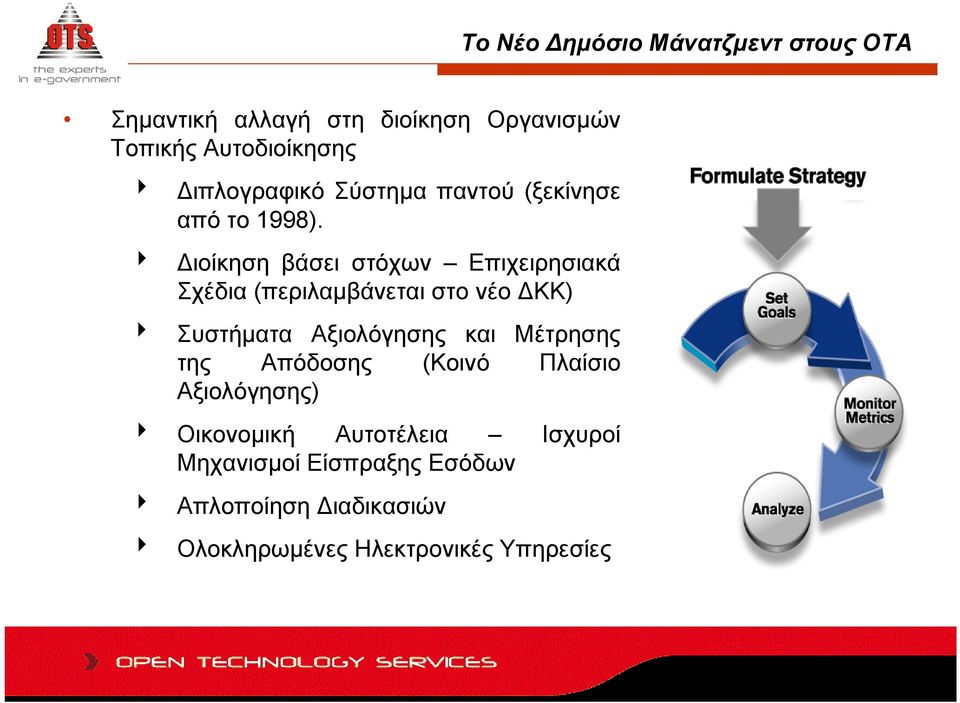 4 Διοίκηση βάσει στόχων Επιχειρησιακά Σχέδια (περιλαμβάνεται στο νέο ΔΚΚ) 4 Συστήματα Αξιολόγησης και