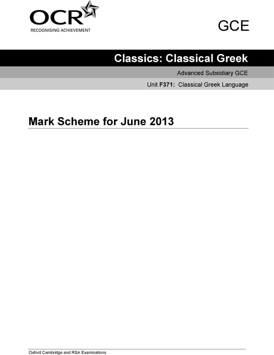 Greek Language Mark Scheme for June