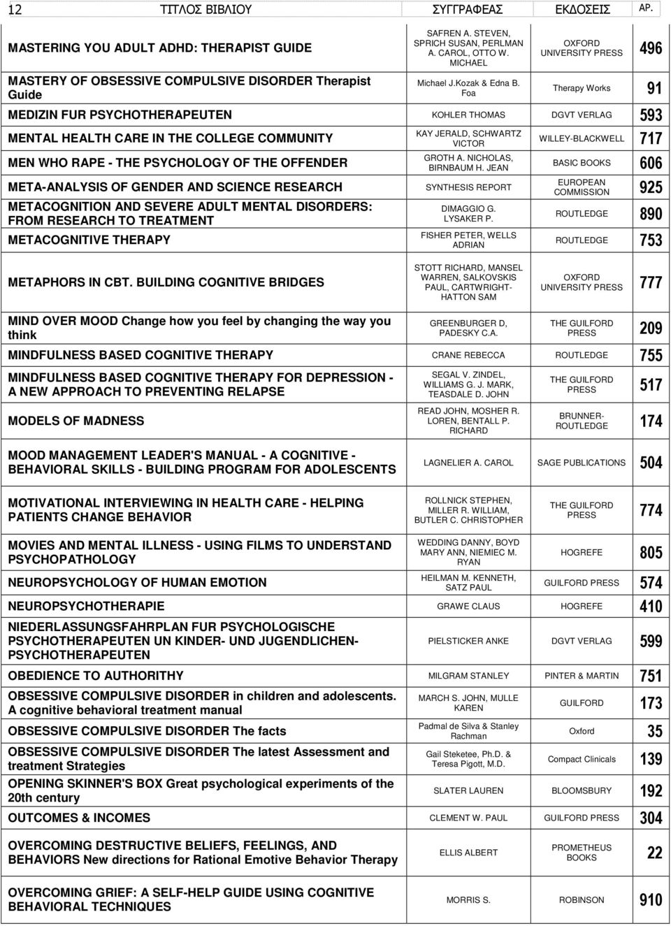 META-ANALYSIS OF GENDER AND SCIENCE RESEARCH METACOGNITION AND SEVERE ADULT MENTAL DISORDERS: FROM RESEARCH TO TREATMENT METACOGNITIVE THERAPY KAY JERALD, SCHWARTZ VICTOR GROTH A.