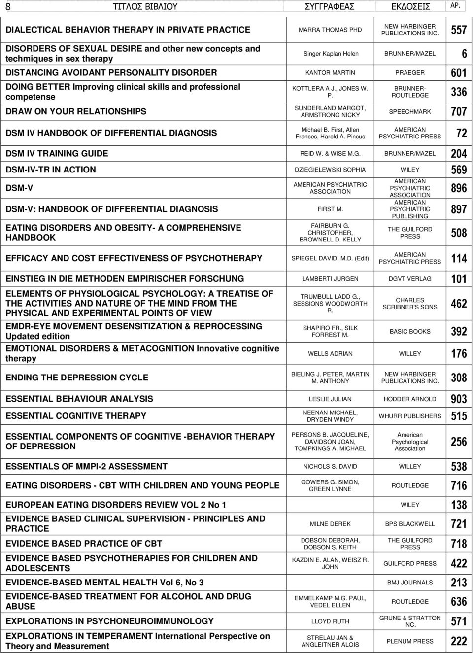 Improving clinical skills and professional competense DRAW ON YOUR RELATIONSHIPS DSM IV HANDBOOK OF DIFFERENTIAL DIAGNOSIS KOTTLERA A J., JONES W. P. SUNDERLAND MARGOT, ARMSTRONG NICKY Michael B.