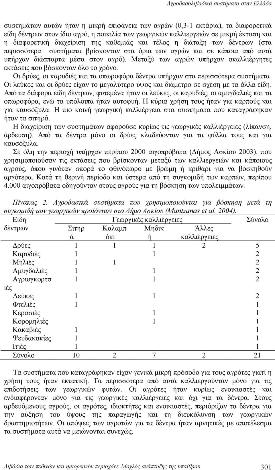 Μεταξύ των αγρών υπήρχαν ακαλλιέργητες εκτάσεις που βόσκονταν όλο το χρόνο. Οι δρύες, οι καρυδιές και τα οπωροφόρα δέντρα υπήρχαν στα περισσότερα συστήματα.