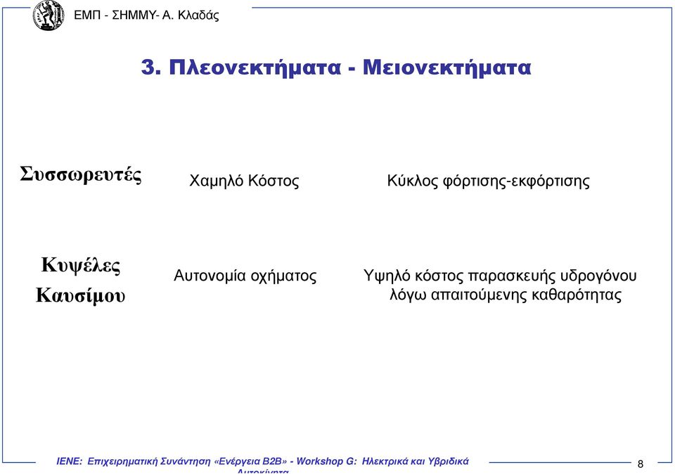 Κυψέλες Καυσίµου Αυτονοµία οχήµατος Υψηλό