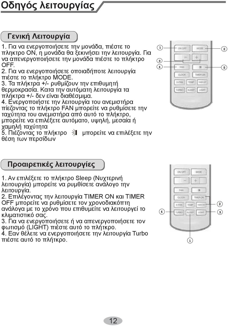 Ενεργοποιήστε την λειτουργία του ανεμιστήρα πίεζοντας το πλήκτρο FAN μπορείτε να ρυθμίσετε την ταχύτητα του ανεμιστήρα από αυτό το πλήκτρο, μπορείτε να επιλέξετε αυτόματο, υψηλή, μεσαία ή χαμηλή