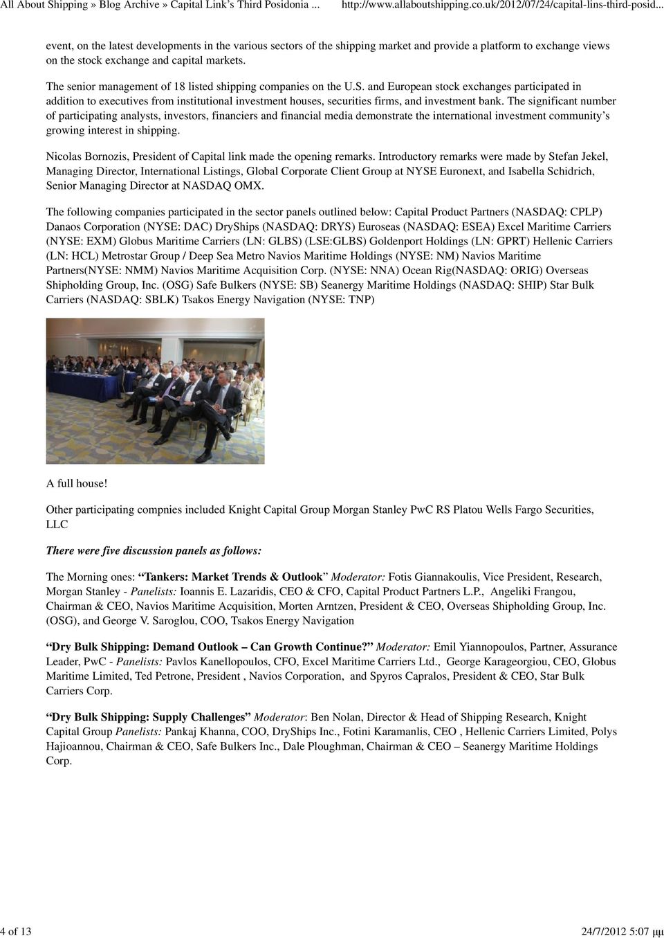 The senior management of 18 listed shipping companies on the U.S.
