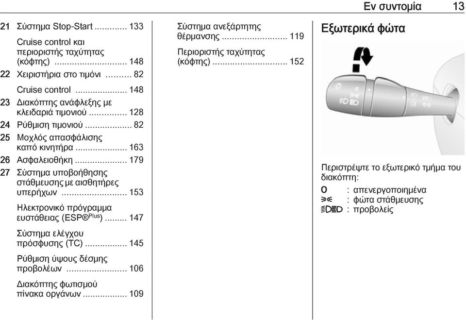 .. 179 27 Σύστημα υποβοήθησης στάθμευσης με αισθητήρες υπερήχων... 153 Ηλεκτρονικό πρόγραμμα ευστάθειας (ESP Plus )... 147 Σύστημα ελέγχου πρόσφυσης (TC).