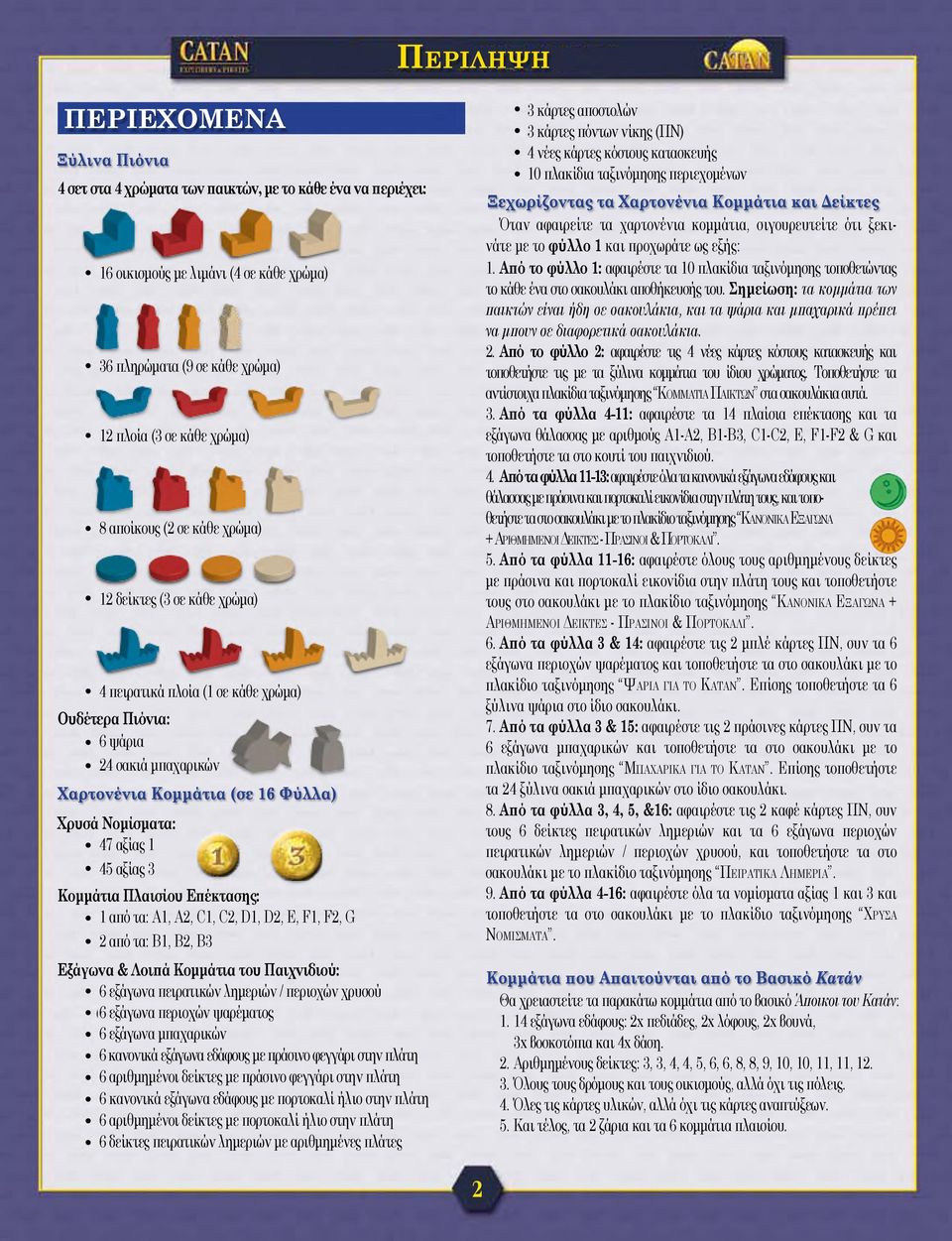 D2, E, F1, F2, G 2 από τα: Β1, Β2, Β3 Εξάγωνα & Λοιπά Κομμάτια του Παιχνιδιού: 6 εξάγωνα πειρατικών λημεριών / περιοχών χρυσού 6 εξάγωνα περιοχών ψαρέματος 6 εξάγωνα μπαχαρικών 6 κανονικά εξάγωνα