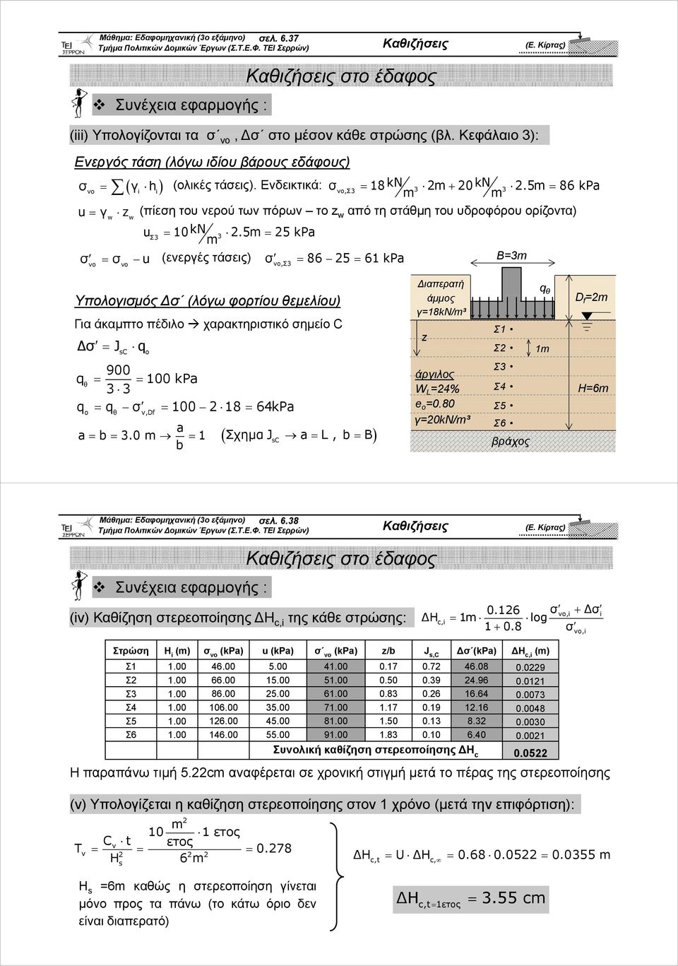5m 86 kpa vo,σ3 m m u γ z (πίεση του νερού των πόρων το z w w w από τη στάθμη του υδροφόρου ορίζοντα) u 10kN Σ3 3.