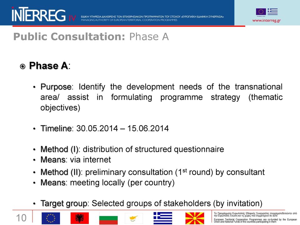 2014 Method (I): distribution of structured questionnaire Means: via internet Method (II): preliminary