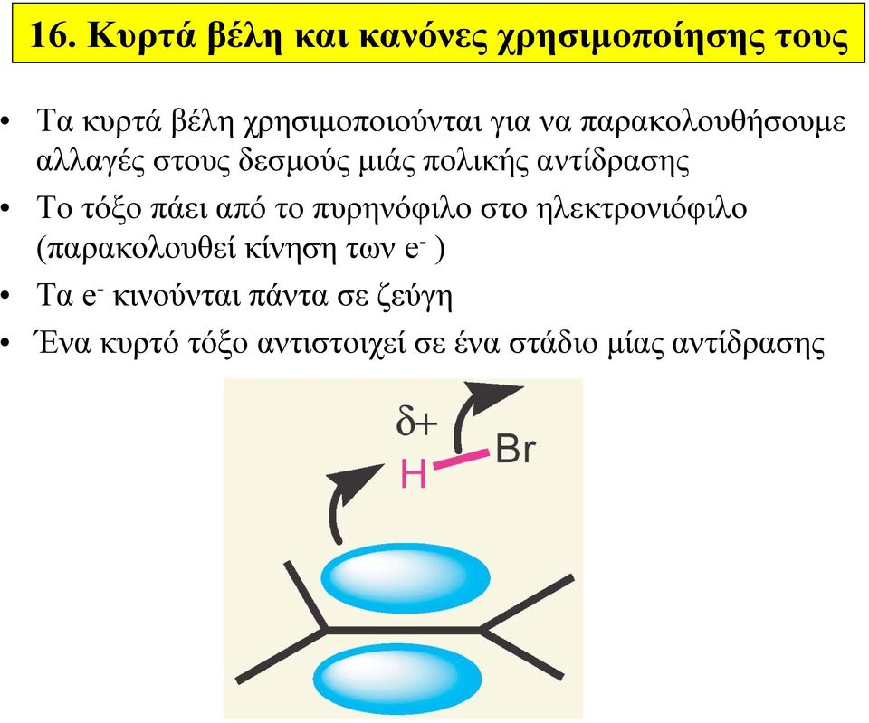 από το πυρηνόφιλο στο ηλεκτρονιόφιλο (παρακολουθεί κίνηση των e - ) Τα e -