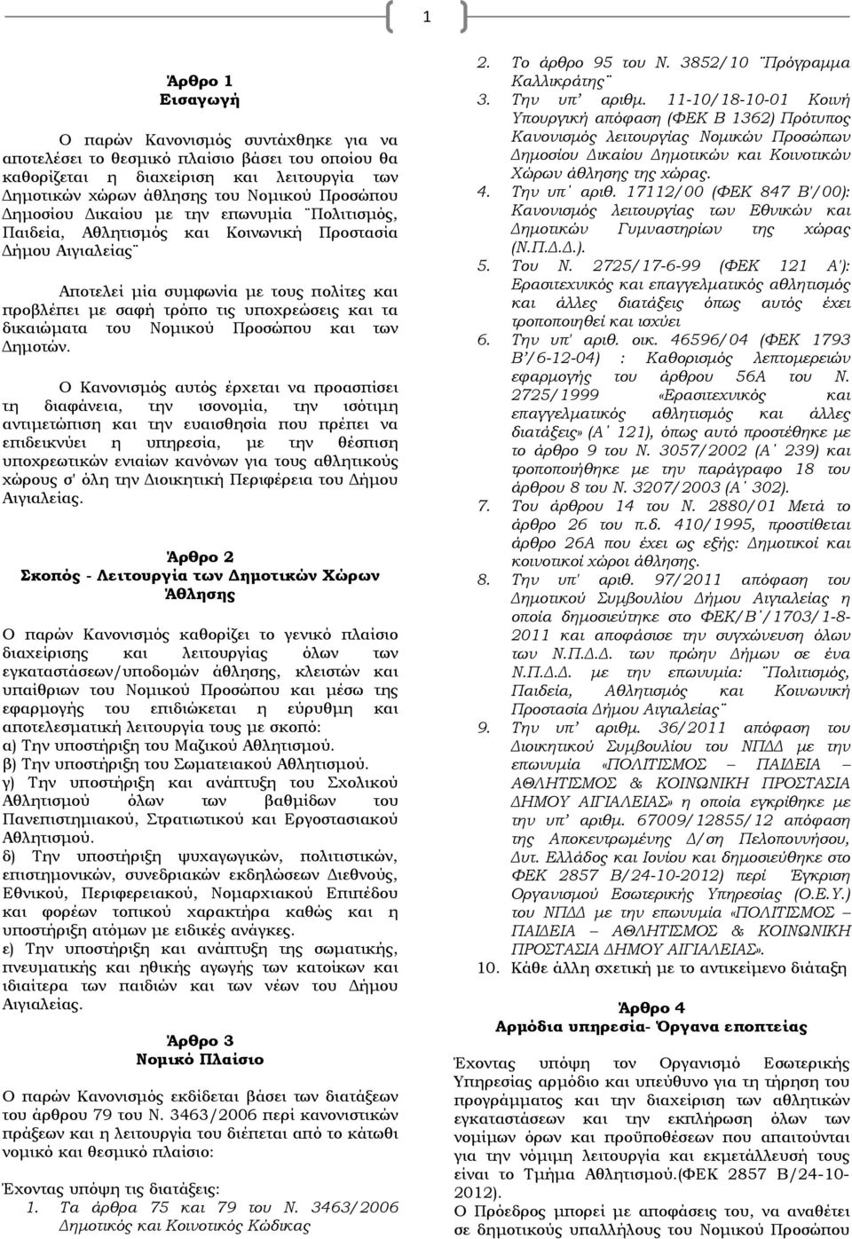 δικαιώματα του Νομικού Προσώπου και των Δημοτών.
