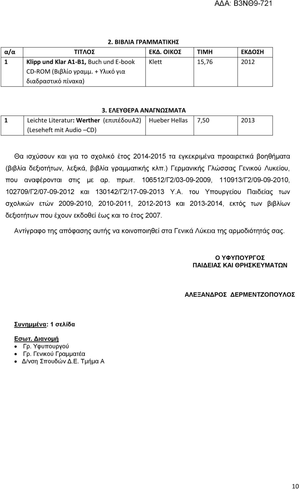 EΛΕΥΘΕΡΑ ΑΝΑΓΝΩΣΜΑΤΑ 7,50 2013 Θα ισχύσουν και για το σχολικό έτος 2014-2015 τα εγκεκριμένα προαιρετικά βοηθήματα (βιβλία δεξιοτήτων, λεξικά, βιβλία γραμματικής κλπ.