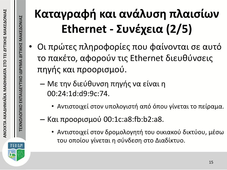 Με την διεύθυνση πηγής να είναι η 00:24:1d:d9:9c:74.