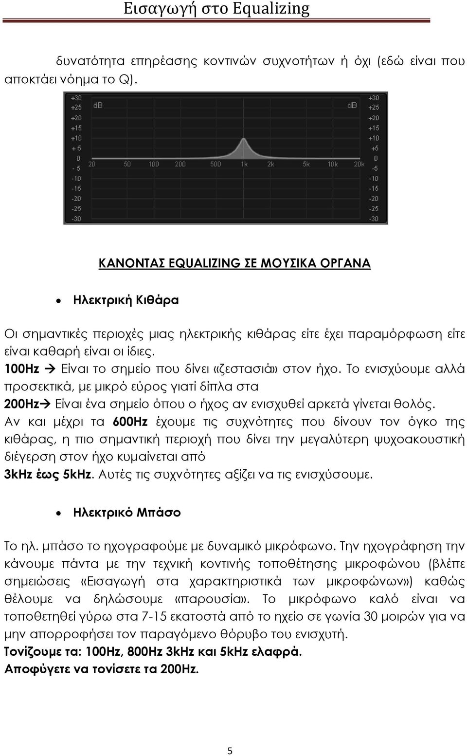 100Hz Είναι το σημείο που δίνει «ζεστασιά» στον ήχο. Το ενισχύουμε αλλά προσεκτικά, με μικρό εύρος γιατί δίπλα στα 200Hz Είναι ένα σημείο όπου ο ήχος αν ενισχυθεί αρκετά γίνεται θολός.