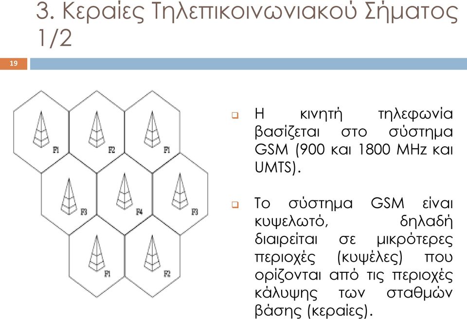 Το σύστημα GSΜ είναι κυψελωτό, δηλαδή διαιρείται σε μικρότερες