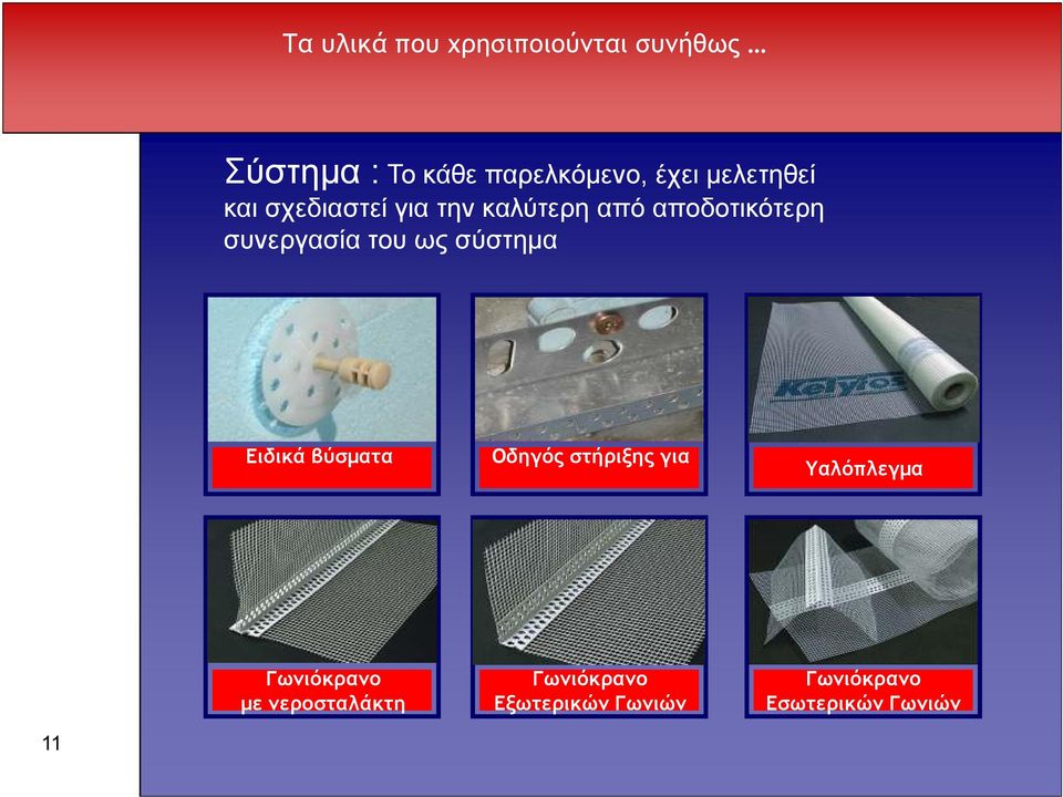 του ως σύστηµα Ειδικά βύσµατα Οδηγός στήριξης για Υαλόπλεγµα Γωνιόκρανο