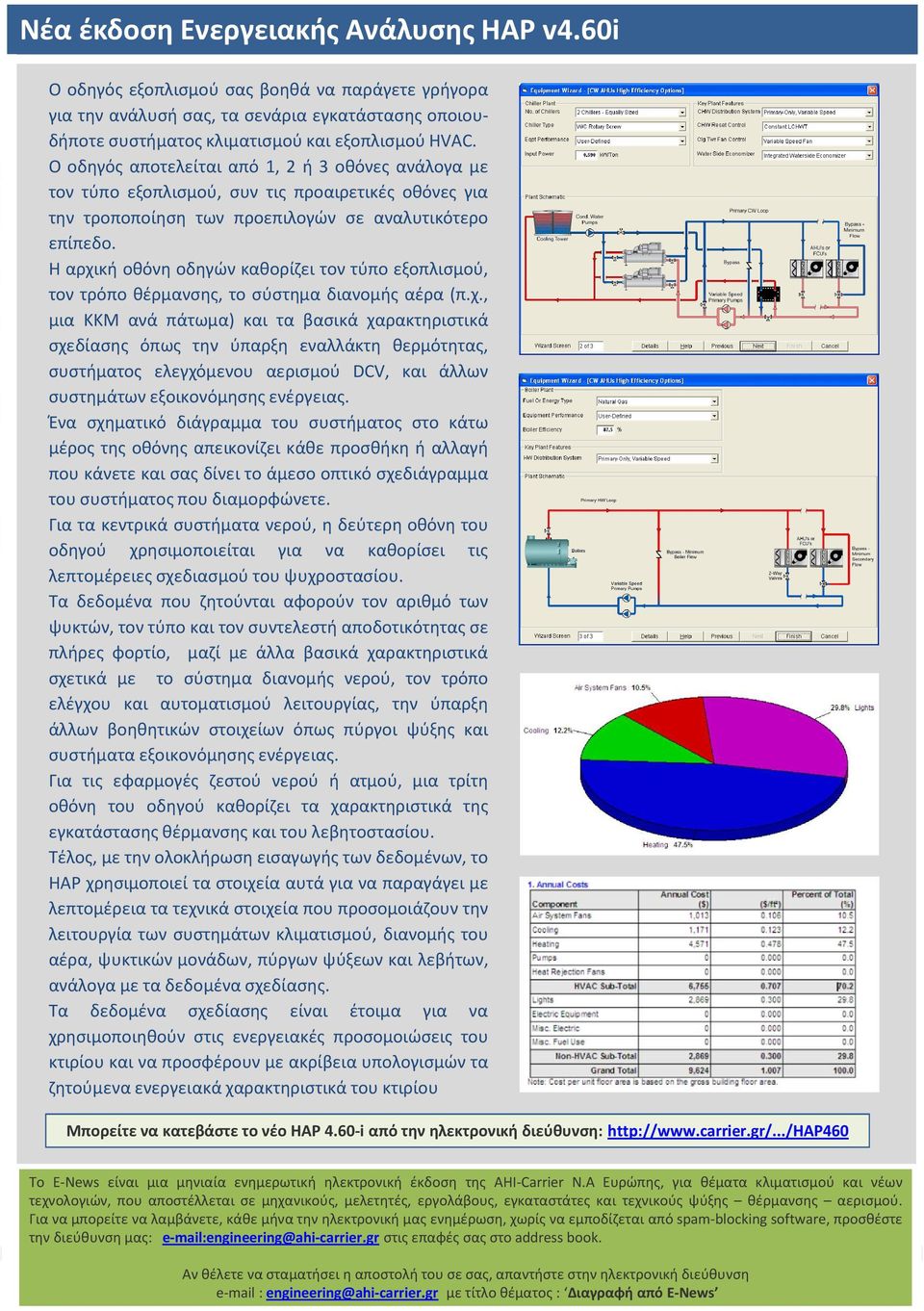 Η αρχική οθόνη οδηγών καθορίζει τον τύπο εξοπλισμού, τον τρόπο θέρμανσης, το σύστημα διανομής αέρα (π.χ., μια ΚΚΜ ανά πάτωμα) και τα βασικά χαρακτηριστικά σχεδίασης όπως την ύπαρξη εναλλάκτη θερμότητας, συστήματος ελεγχόμενου αερισμού DCV, και άλλων συστημάτων εξοικονόμησης ενέργειας.