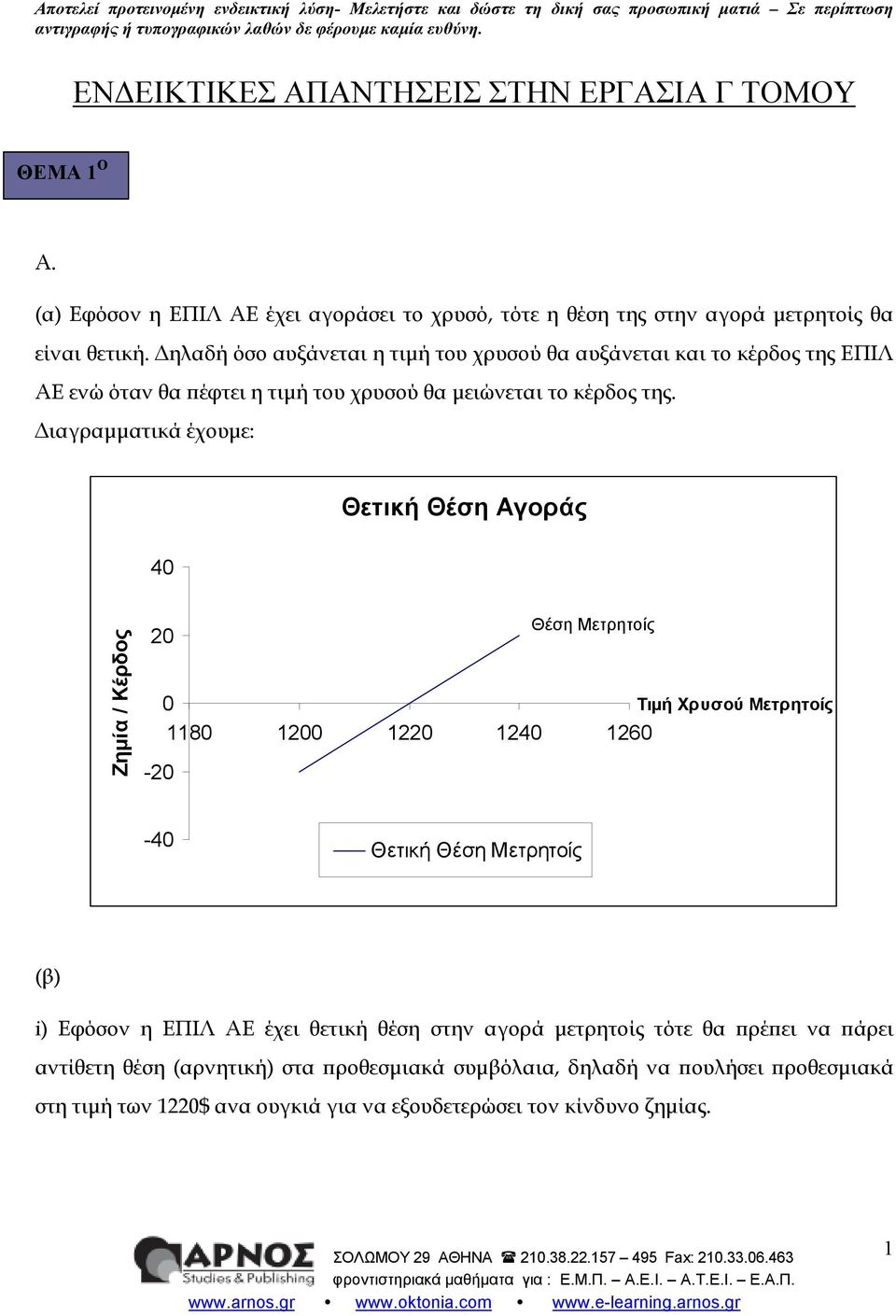 ηλαδή όσο αυξάνεται η τιµή του χρυσού θα αυξάνεται και το κέρδος της ΕΠΙΛ ΑΕ ενώ όταν θα έφτει η τιµή του χρυσού θα µειώνεται το κέρδος της.