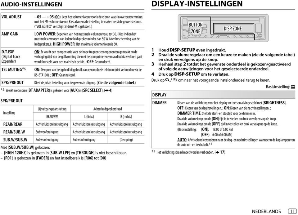 (Kies indien het maximale vermogen van iedere luidspreker minder dan 50 W is ter bescherming van de luidsprekers.) ; HIGH POWER: Het maximale volumeniveau is 50.