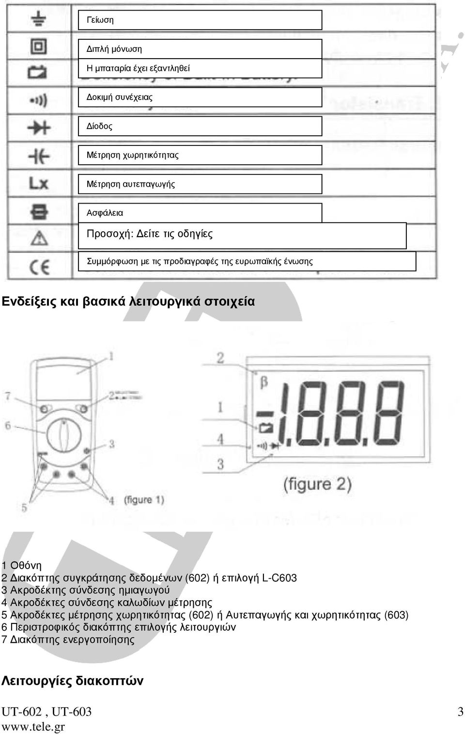 δεδοµένων (602) ή επιλογή L-C603 3 Ακροδέκτης σύνδεσης ηµιαγωγού 4 Ακροδέκτες σύνδεσης καλωδίων µέτρησης 5 Ακροδέκτες µέτρησης