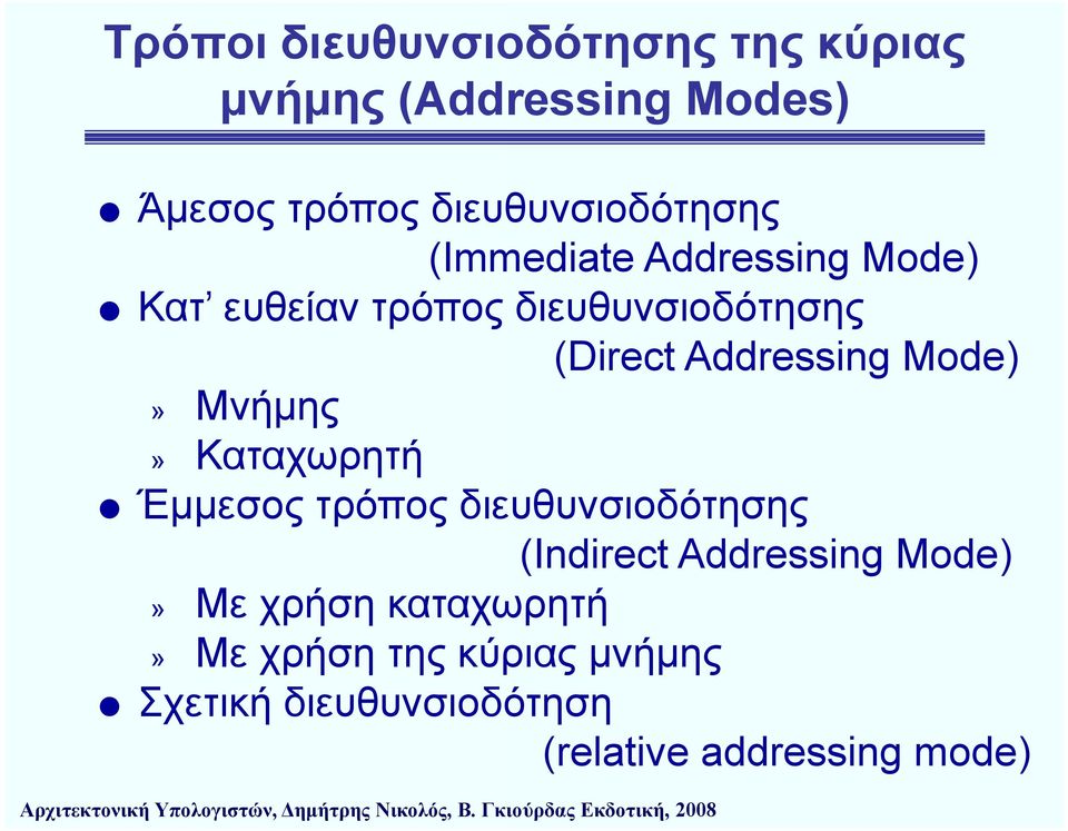 Addressing Mode)» Μνήμης» Καταχωρητή Έμμεσος τρόπος διευθυνσιοδότησης (Indirect Addressing