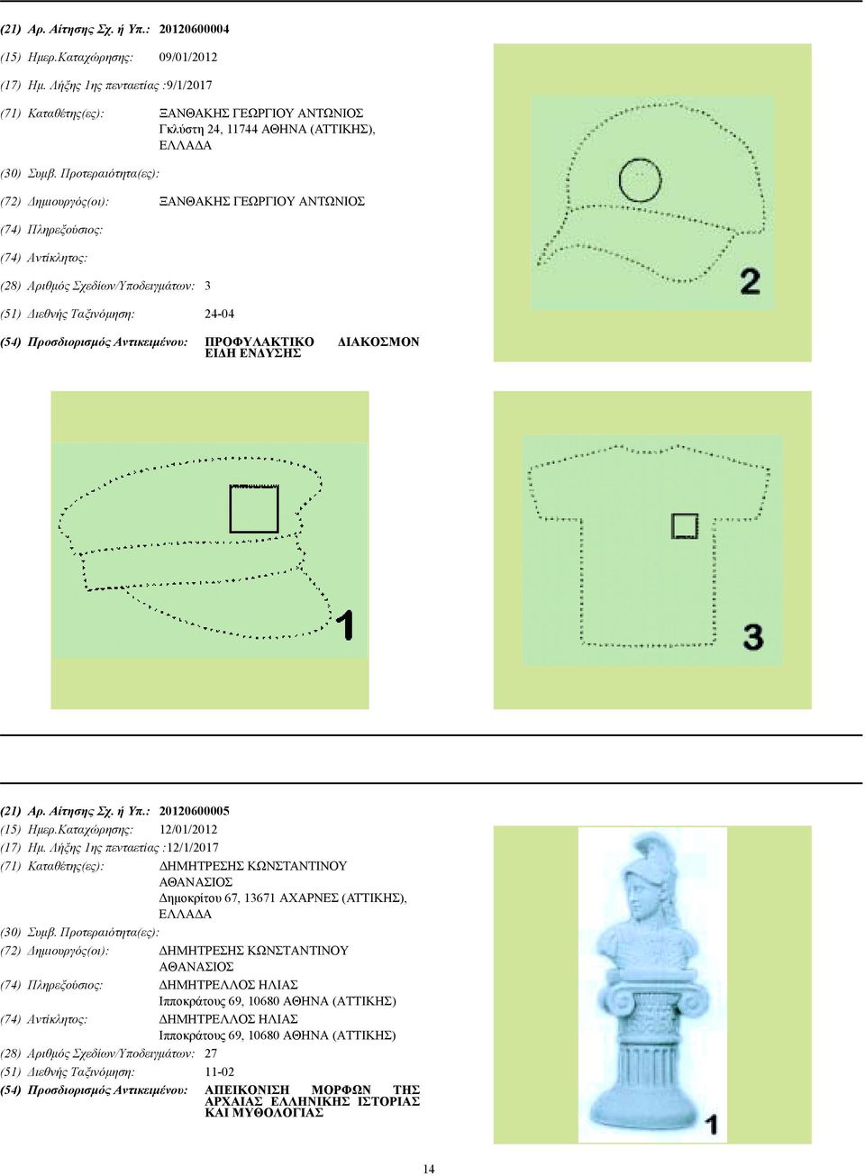 Προτεραιότητα(ες): (72) ηµιουργός(οι): ΞΑΝΘΑΚΗΣ ΓΕΩΡΓΙΟΥ ΑΝΤΩΝΙΟΣ (74) Πληρεξούσιος: (74) Αντίκλητος: (28) Αριθµός Σχεδίων/Υποδειγµάτων: 3 (51) ιεθνής Ταξινόµηση: 24-04 (54) Προσδιορισµός