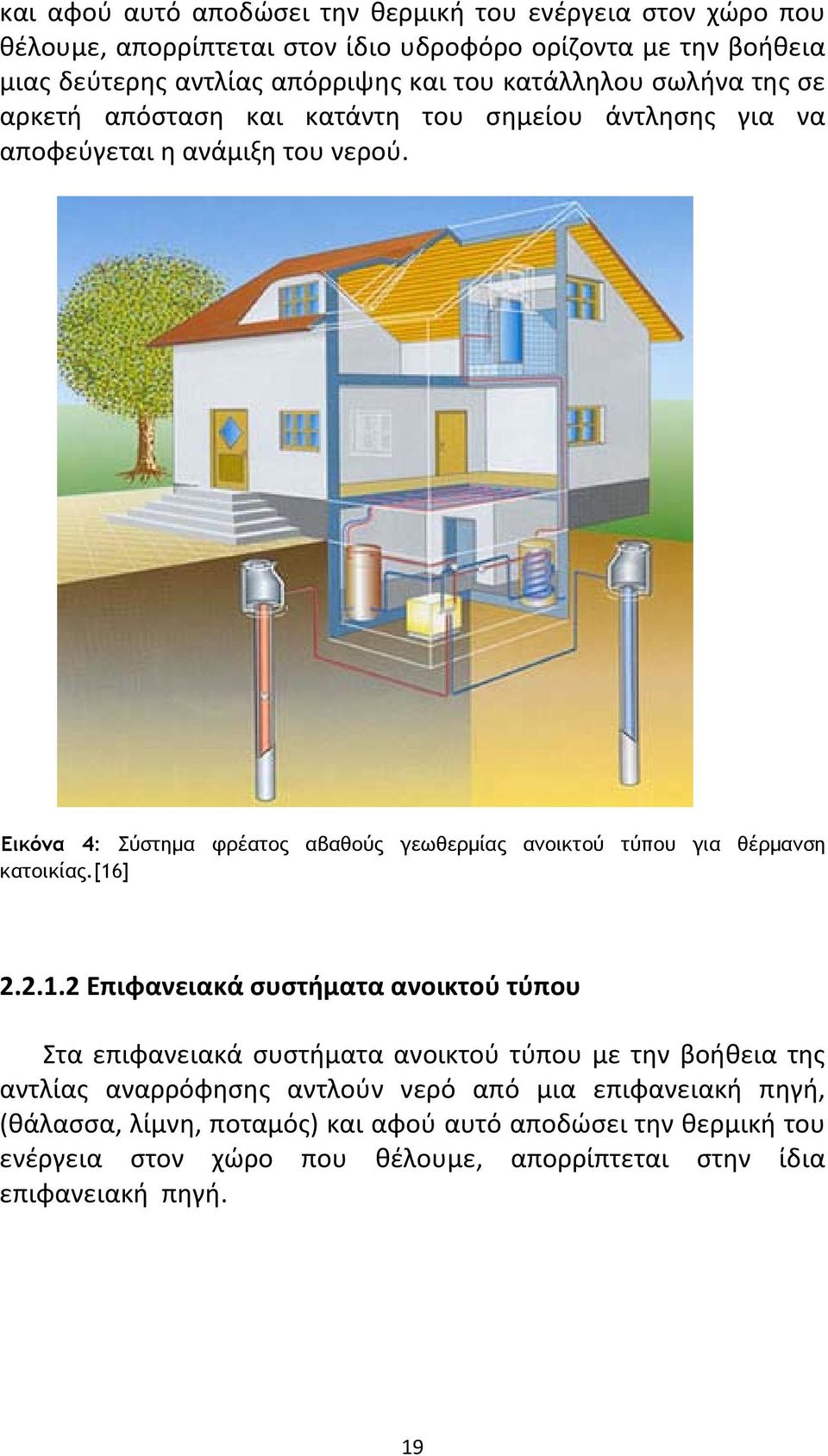 Εικόνα 4: Σύστημα φρέατος αβαθούς γεωθερμίας ανοικτού τύπου για θέρμανση κατοικίας.[16
