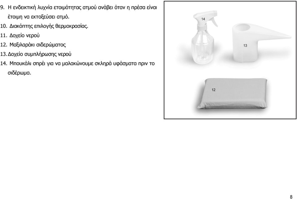 Δοχείο νερού 12. Μαξιλαράκι σιδερώματος 13.