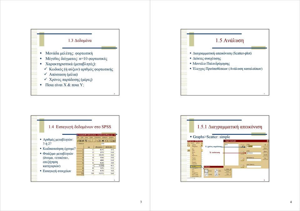 (µίλια) Χρόνος παράδοσης (µέρες) Ποια είναι Χ & ποια Υ; ιαγραµµατική απεικόνιση (Scatter-plot) είκτες συσχέτισης Μοντέλο Παλινδρόµησης Έλεγχος