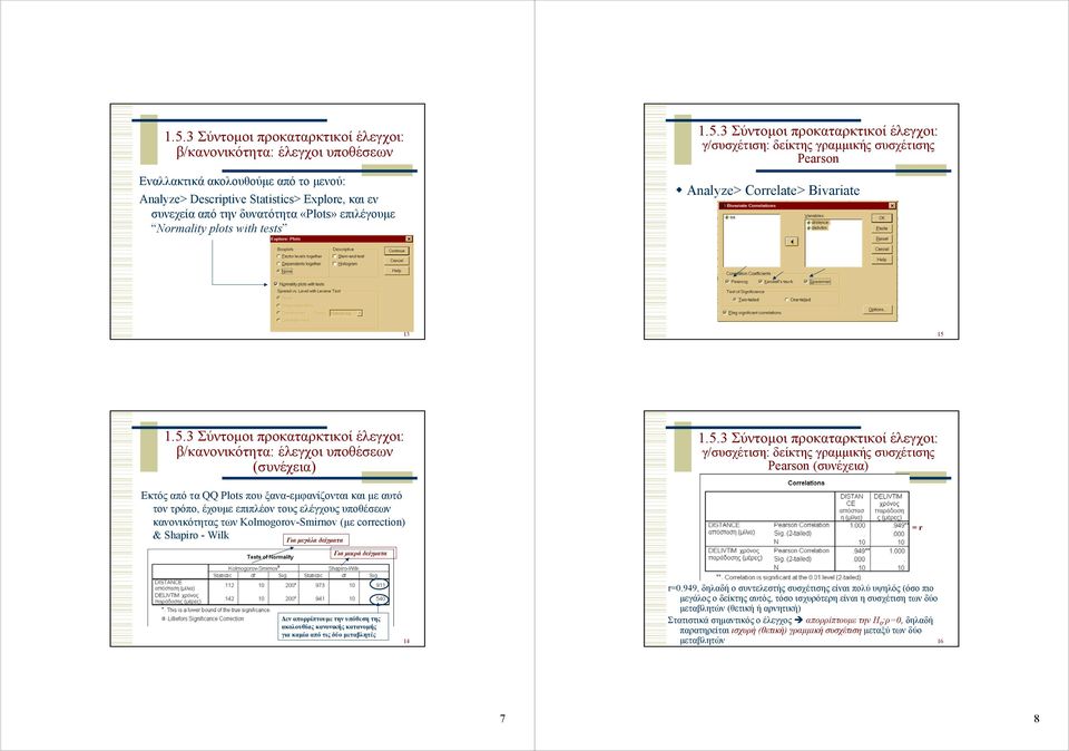 3 Σύντοµοι προκαταρκτικοί έλεγχοι: γ/συσχέτιση: δείκτης γραµµικής συσχέτισης Pearson Analyze> Correlate> Bivariate 3 5.