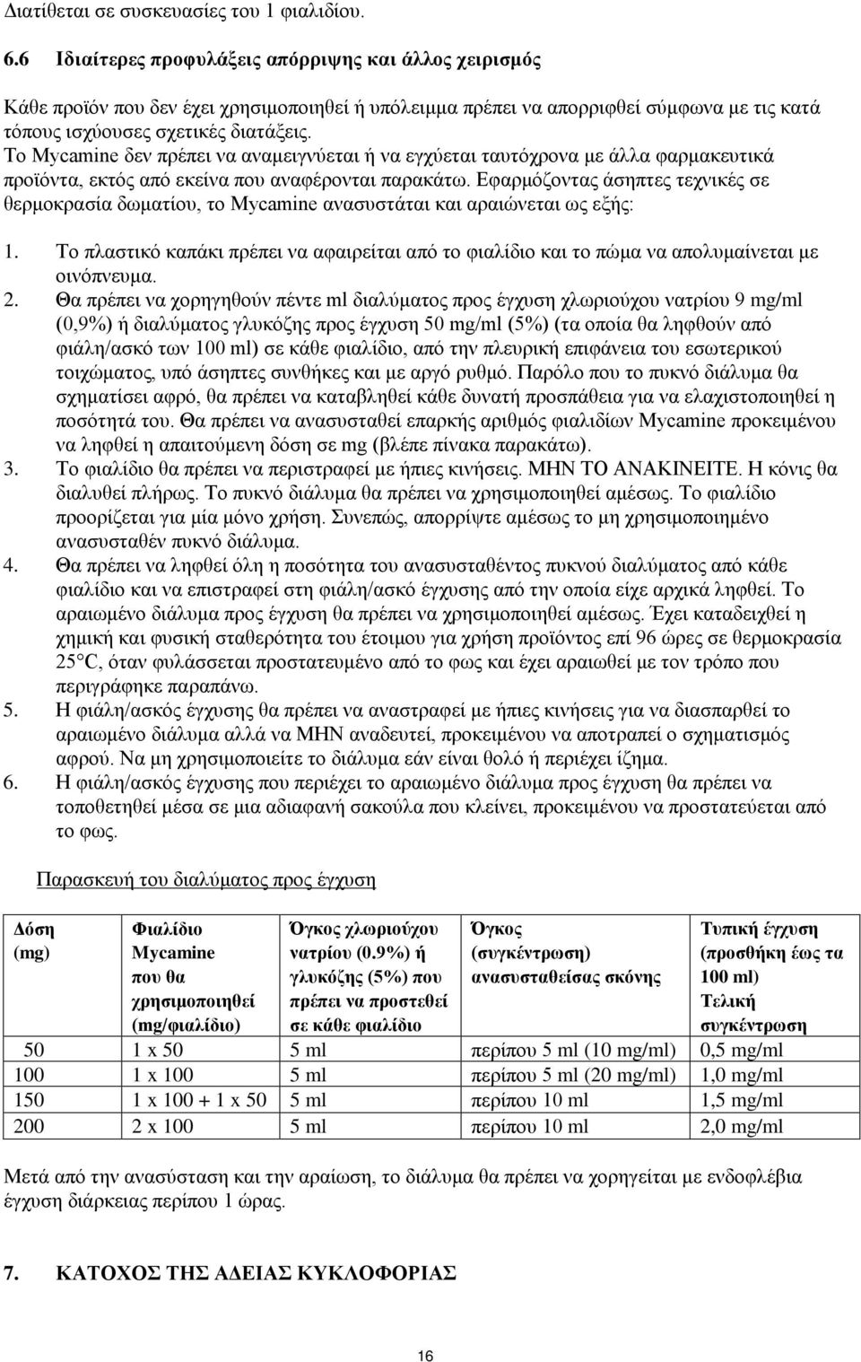 Το Mycamine δεν πρέπει να αναμειγνύεται ή να εγχύεται ταυτόχρονα με άλλα φαρμακευτικά προϊόντα, εκτός από εκείνα που αναφέρονται παρακάτω.