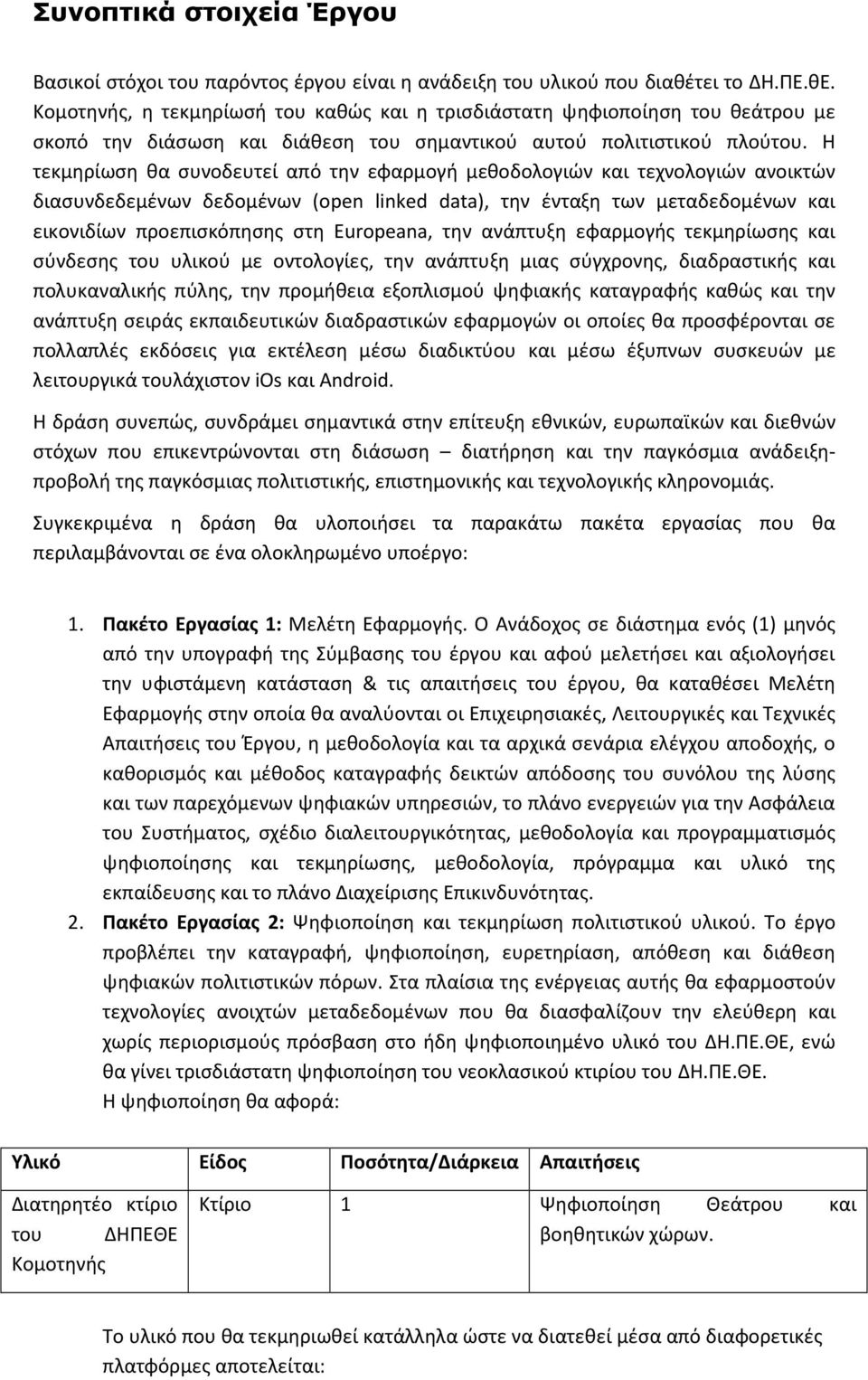 Η τεκμηρίωση θα συνοδευτεί από την εφαρμογή μεθοδολογιών και τεχνολογιών ανοικτών διασυνδεδεμένων δεδομένων (open linked data), την ένταξη των μεταδεδομένων και εικονιδίων προεπισκόπησης στη