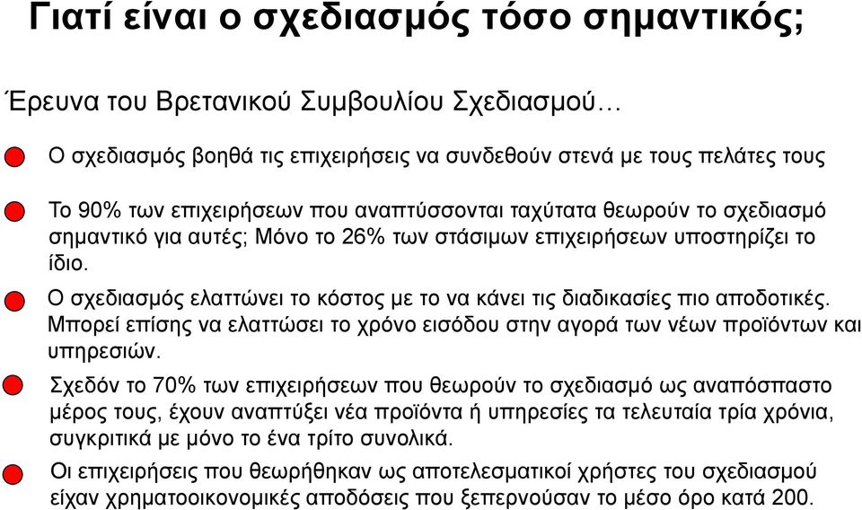 Ο σχεδιασμός ελαττώνει το κόστος με το να κάνει τις διαδικασίες πιο αποδοτικές. Μπορεί επίσης να ελαττώσει το χρόνο εισόδου στην αγορά των νέων προϊόντων και υπηρεσιών.