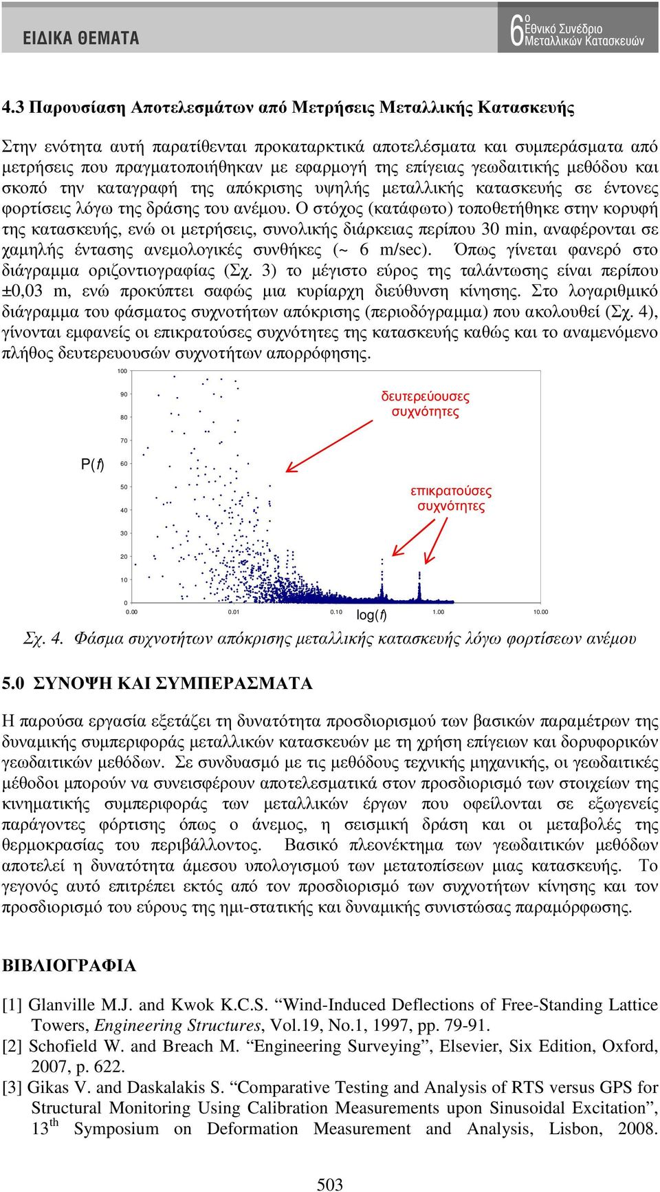 Ο στόχος (κατάφωτο) τοποθετήθηκε στην κορυφή της κατασκευής, ενώ οι µετρήσεις, συνολικής διάρκειας περίπου 30 min, αναφέρονται σε χαµηλής έντασης ανεµολογικές συνθήκες (~ 6 m/sec).