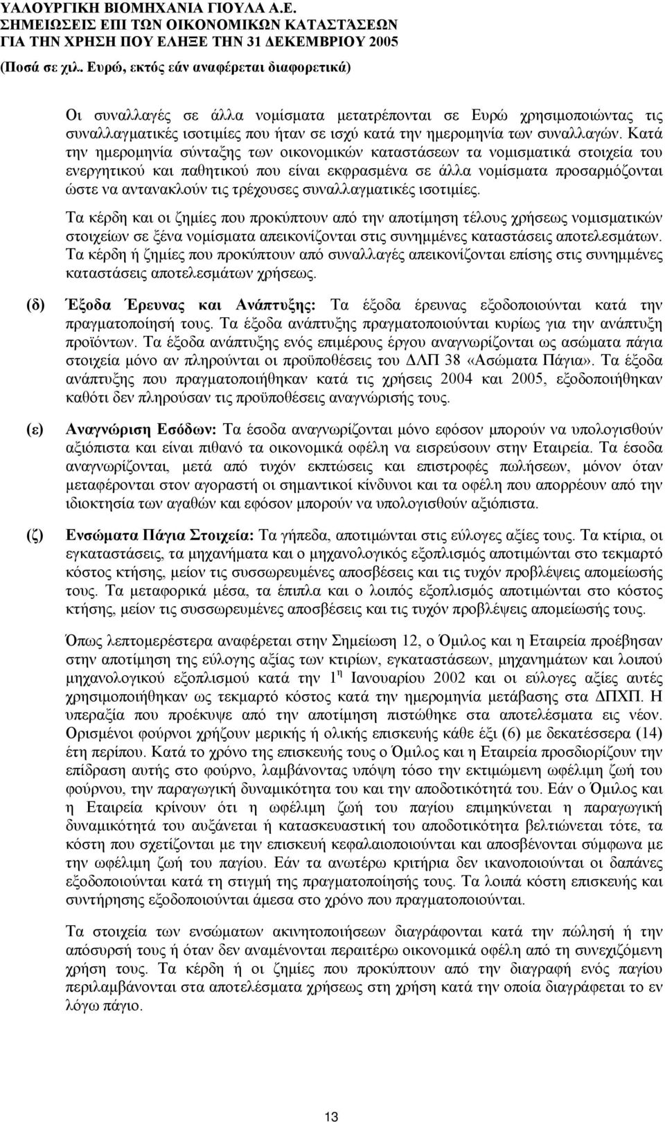 συναλλαγματικές ισοτιμίες. Τα κέρδη και οι ζημίες που προκύπτουν από την αποτίμηση τέλους χρήσεως νομισματικών στοιχείων σε ξένα νομίσματα απεικονίζονται στις συνημμένες καταστάσεις αποτελεσμάτων.