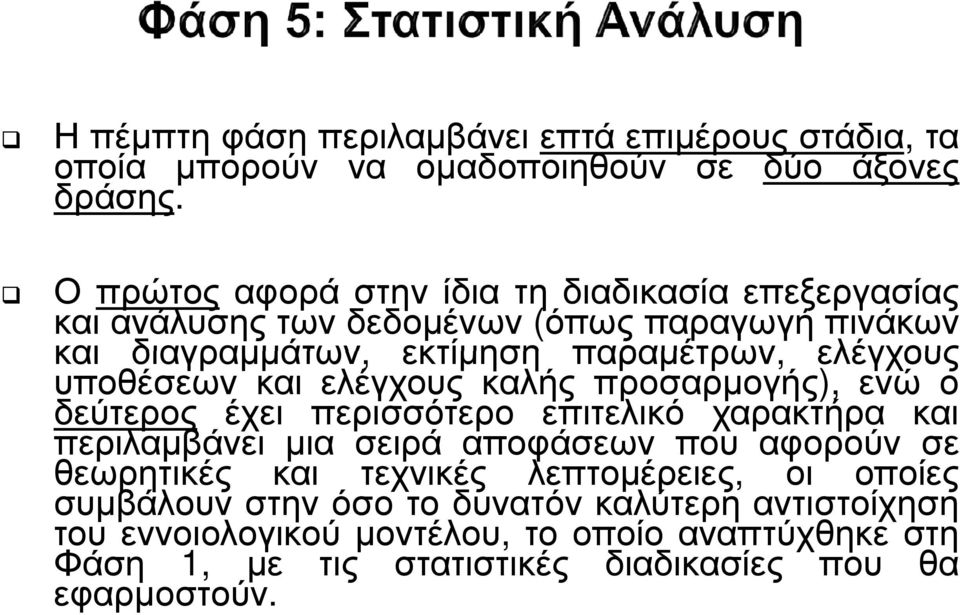 υποθέσεων και ελέγχους καλής προσαρµογής), ενώ ο δεύτερος έχει περισσότερο επιτελικό χαρακτήρα και περιλαµβάνει µια σειρά αποφάσεων που αφορούν σε