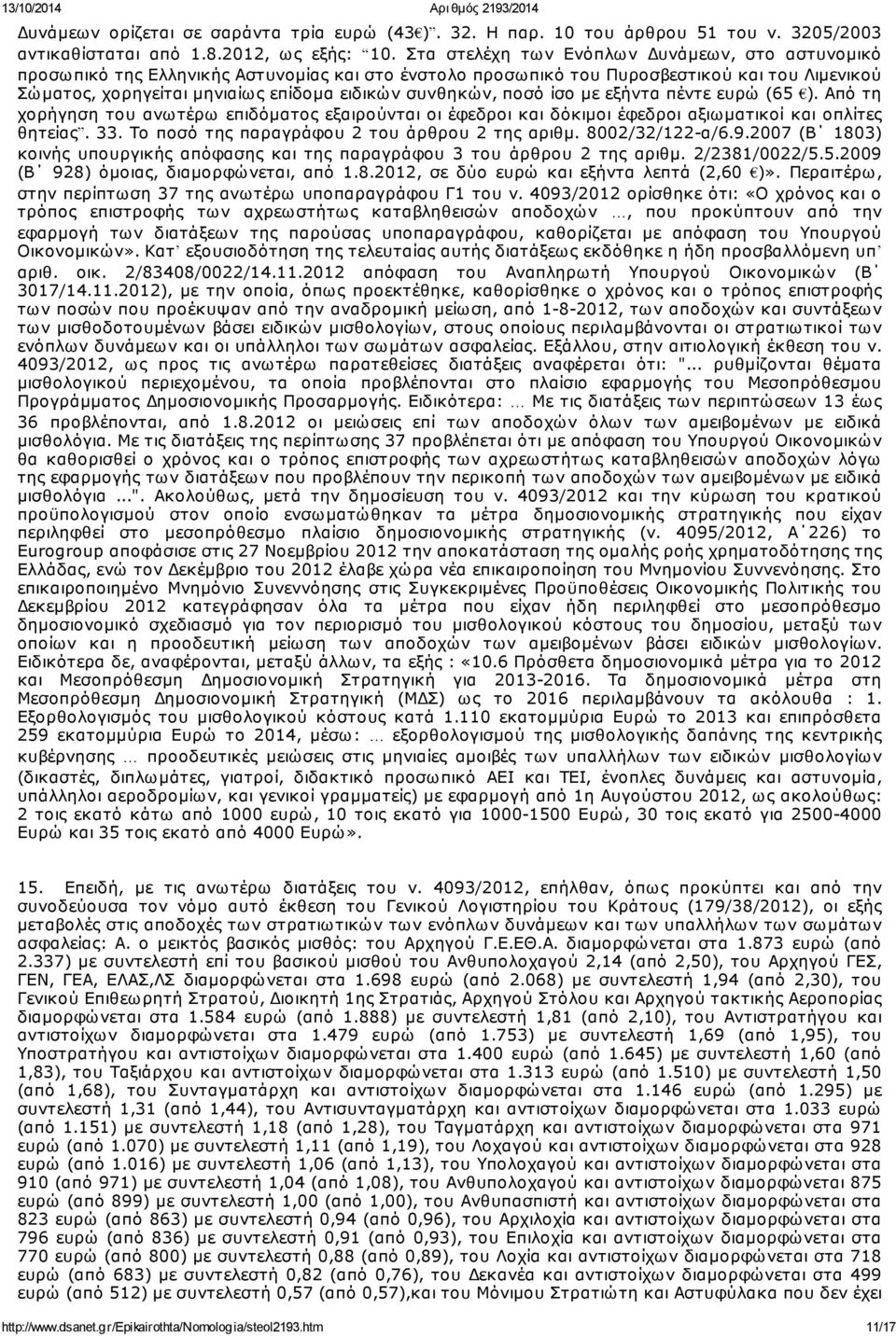 συνθηκών, ποσό ίσο με εξήντα πέντε ευρώ (65 ). Από τη χορήγηση του ανωτέρω επιδόματος εξαιρούνται οι έφεδροι και δόκιμοι έφεδροι αξιωματικοί και οπλίτες θητείας. 33.