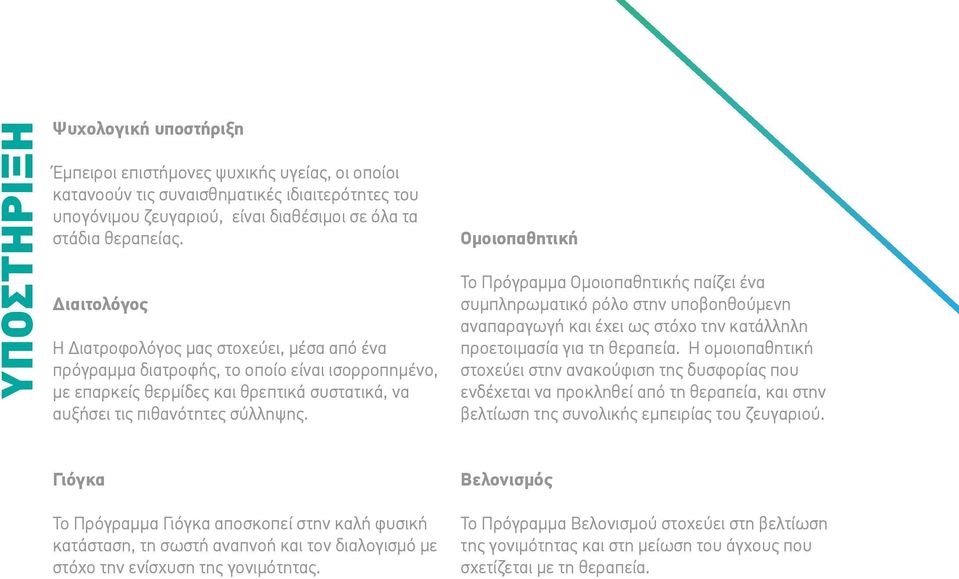 Ομοιοπαθητική Το Πρόγραμμα Ομοιοπαθητικής παίζει ένα συμπληρωματικό ρόλο στην υποβοηθούμενη αναπαραγωγή και έχει ως στόχο την κατάλληλη προετοιμασία για τη θεραπεία.