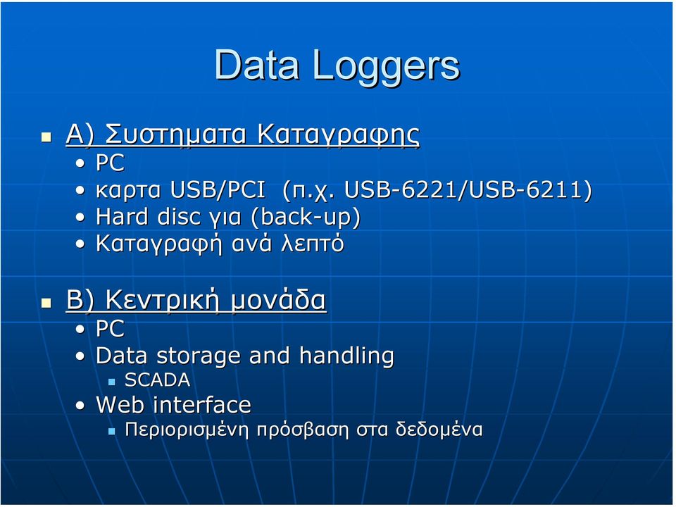 Καταγραφή ανά λεπτό Β) Κεντρική µονάδα PC Data storage