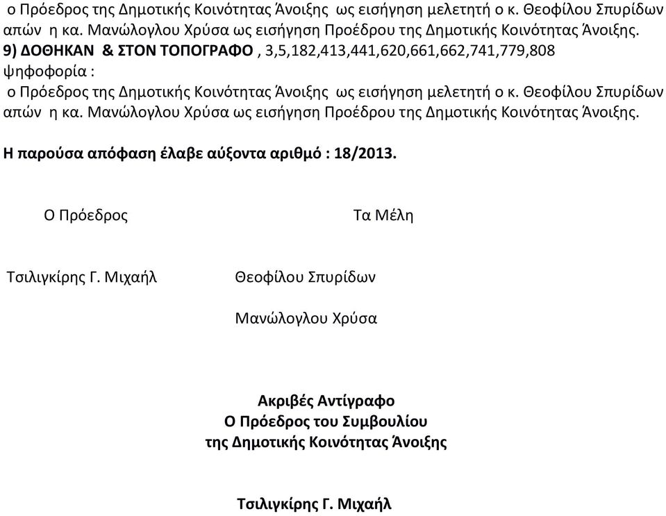 Ο Πρόεδρος Τα Μέλη Τσιλιγκίρης Γ.