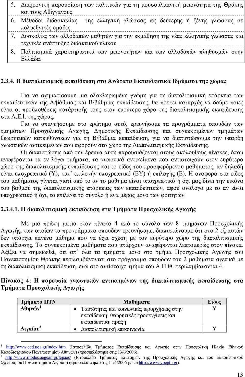 Πολιτισμικά χαρακτηριστικά των μειονοτήτων και των αλλοδαπών πληθυσμών στην λλάδα. 2.3.4.