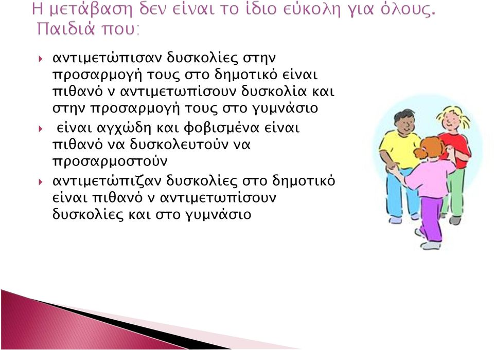 και φοβισµένα είναι πιθανό να δυσκολευτούν να προσαρµοστούν αντιµετώπιζαν