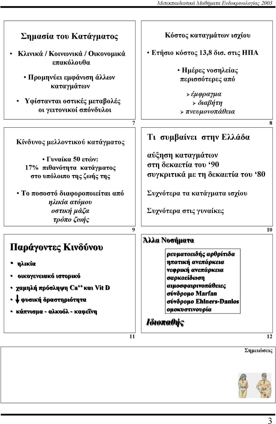 στις ΗΠΑ Ηµέρες νοσηλείας περισσότερες από έµφραγµα διαβήτη πνευµονοπάθεια 7 8 Κίνδυνος µελλοντικού κατάγµατος Τι συµβαίνει στην Ελλάδα Γυναίκα 0 ετών: 17% πιθανότητα κατάγµατος στο υπόλοιπο της ζωής