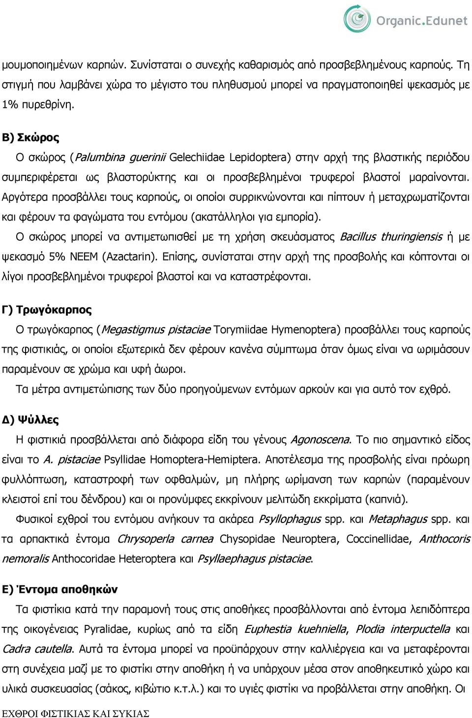 Αργότερα προσβάλλει τους καρπούς, οι οποίοι συρρικνώνονται και πίπτουν ή μεταχρωματίζονται και φέρουν τα φαγώματα του εντόμου (ακατάλληλοι για εμπορία).