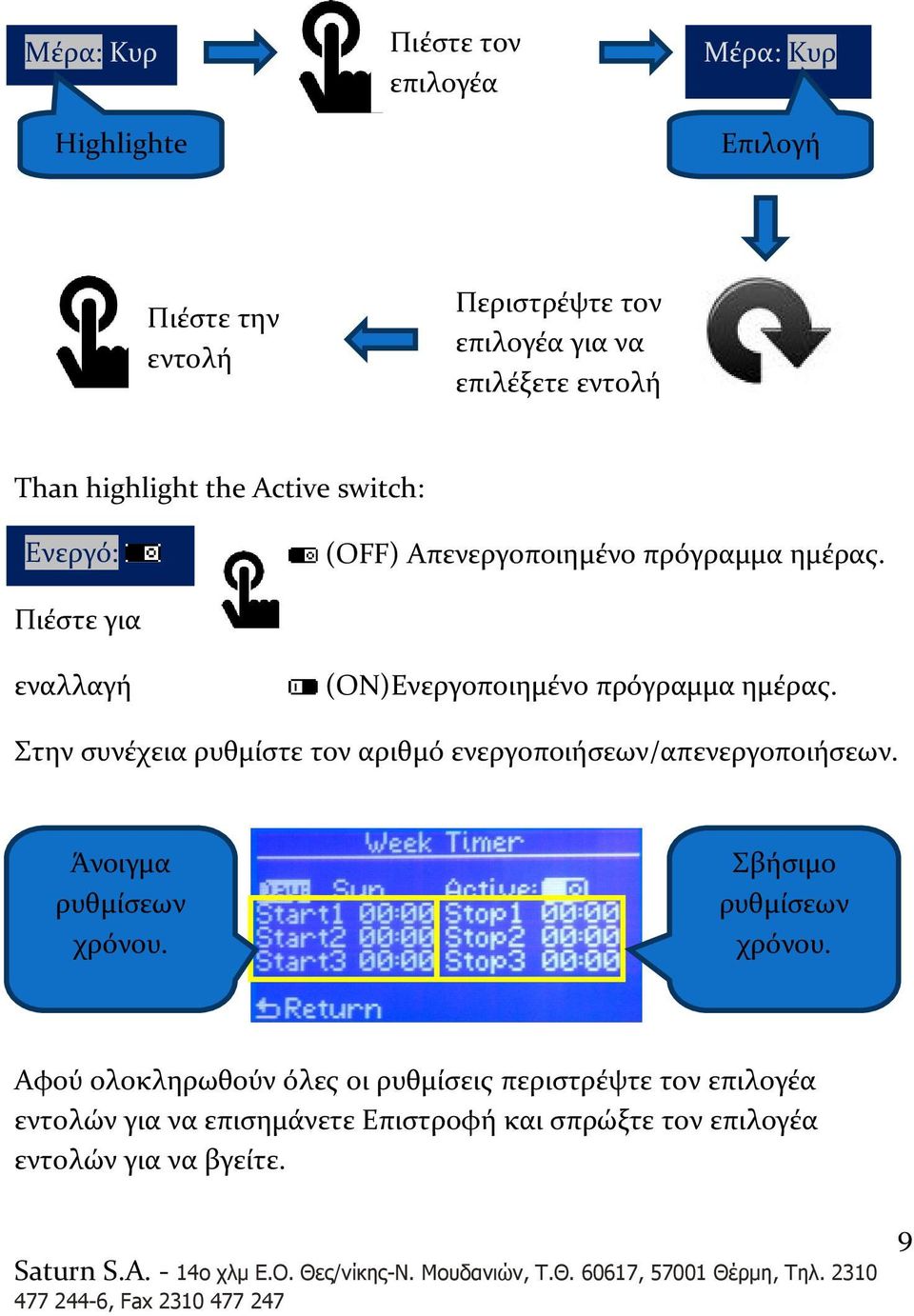 Πιέστε για εναλλαγή (ON)Ενεργοποιημένο πρόγραμμα ημέρας. Στην συνέχεια ρυθμίστε τον αριθμό ενεργοποιήσεων/απενεργοποιήσεων.